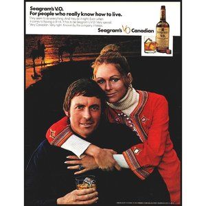 1971 Seagram's V.O. Whisky Vintage Print Ad Horseback Beach Ocean Wall Art Photo